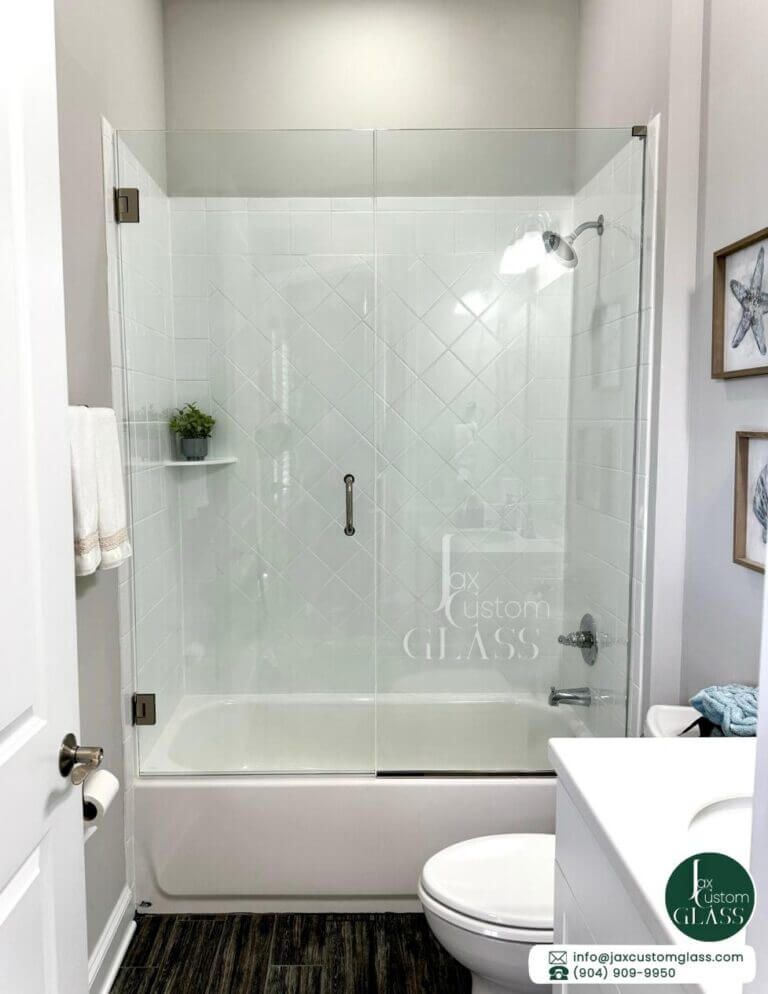 Over The Tub Frameless Shower Enclosure With Swing Door