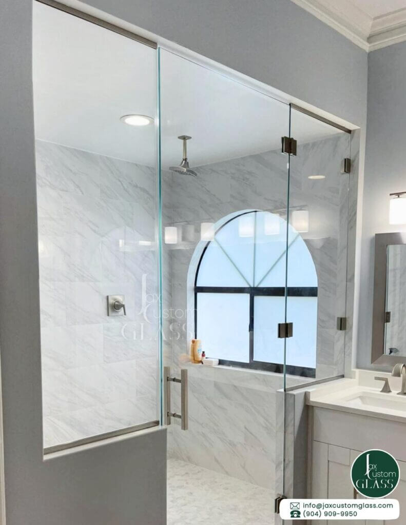 In-Line Steam Shower Enclosure with Swing Door and Brushed Nickel Hardware