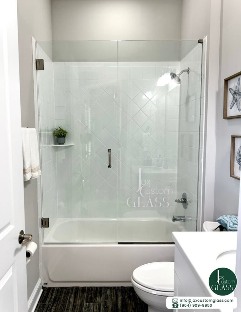 In-Line-Bathtub-Swing-Glass-Door-With-Brushed-Nickel-Hardware