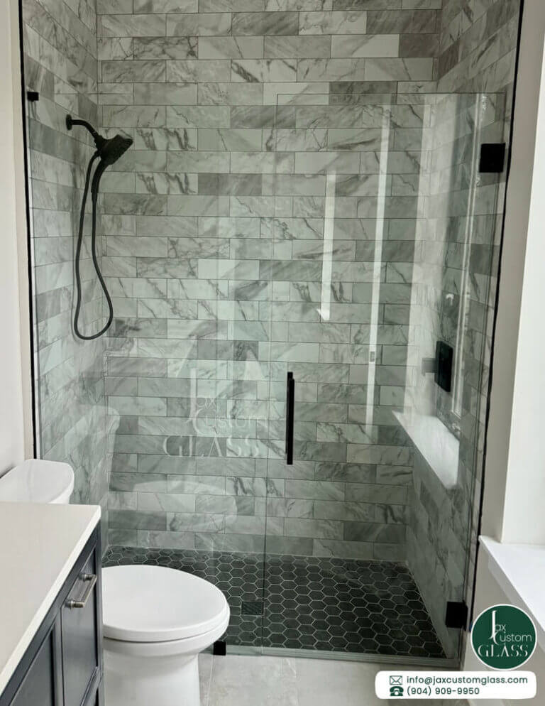 In-Line-Frameless-Shower-Enclosure-With-Swing-Door 2