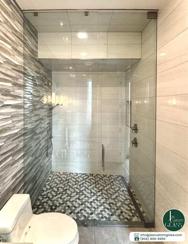 In-Line-Steam-Shower-Enclosure-With-Brushed-Nickel-Hardware-and-Pivot-Door