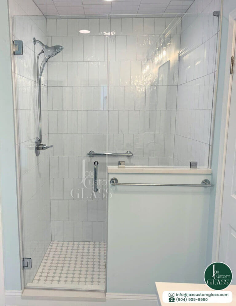 In-line-Frameless-Shower-Enclosure-With-Swing-Door-and-Neo-Wall 2