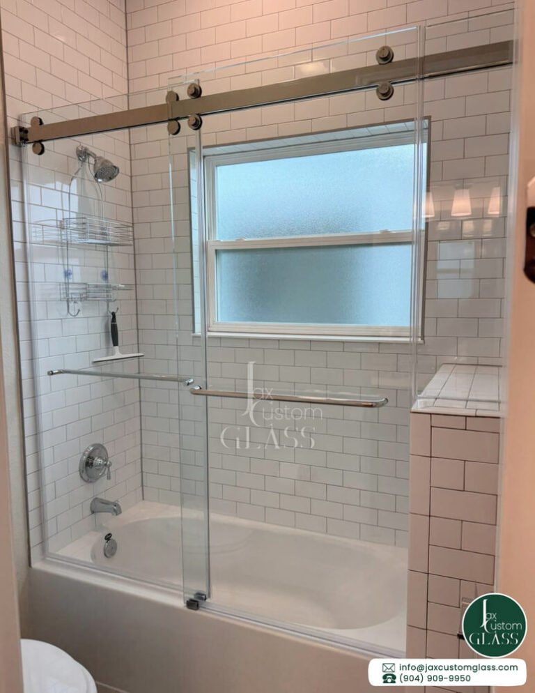 Over the tub double sliding glass enclosure